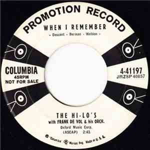The Hi-Lo's With Frank De Vol & His Orch. - When I Remember / Whistlin' Down The Lane download mp3 flac